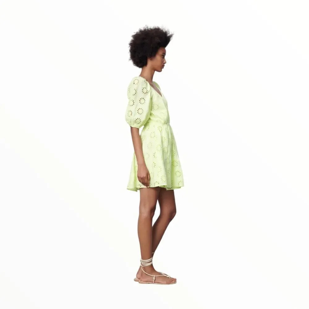 ZARA | Light Yellow | OPENWORK EMBROIDERED DRESS - Picture 6 of 13